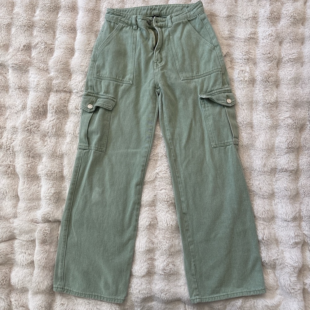 Cider Green Cargo Jeans Womens Size S Alessia Wide Leg High Rise Solid Utility